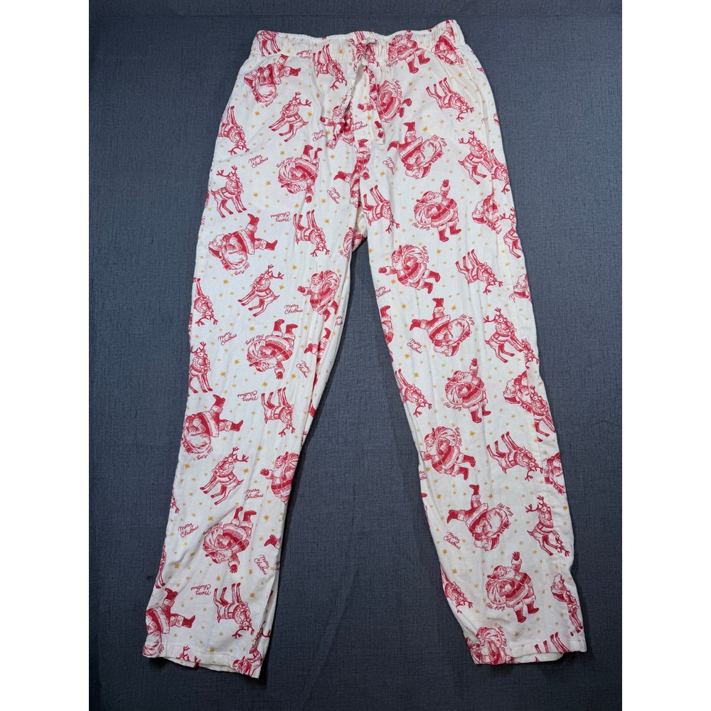 Old Navy Mens Jingle Flannel Pajama Pants Red White Santa Reindeer Christmas M